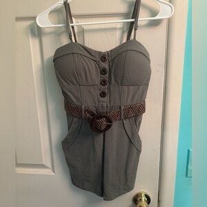 Olive Green Button-Up Romper with Belt